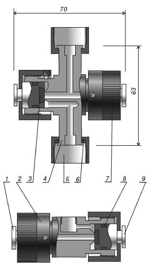 Клапан трехходовой стальной для манометра КМ 1.00 схема